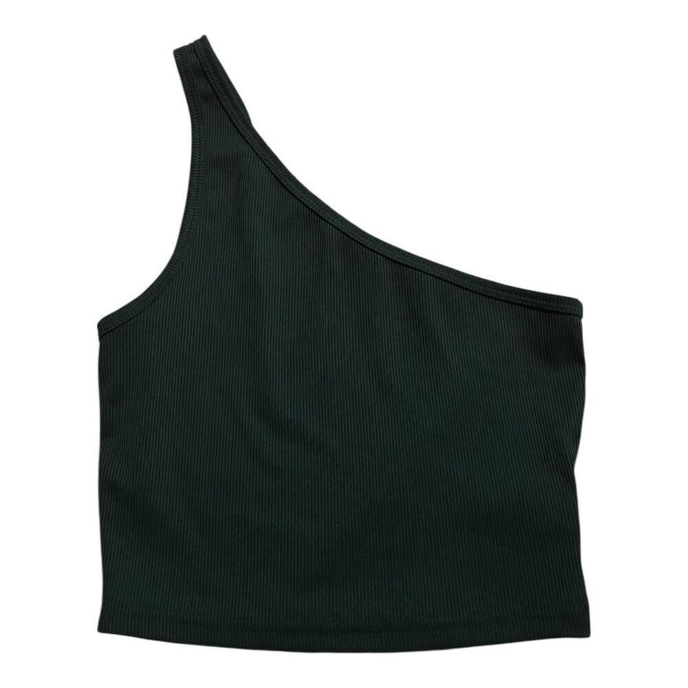 SHEIN Hunter Green One Shoulder Crop Top Ribbed Size M